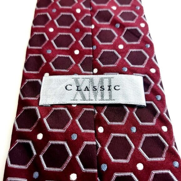 XMI‎ Red Purple Woven Geometric Silk Tie - Picture 3 of 7